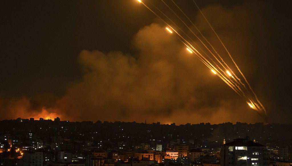 Rockets are fired toward Israel from the Gaza Strip, Oct. 8, 2023. (AP)