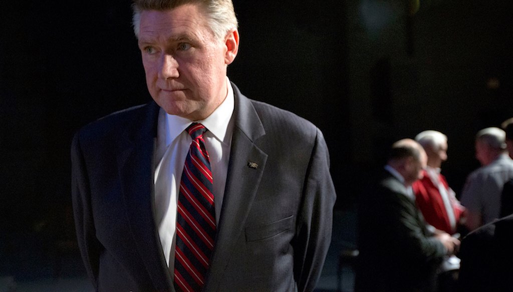 Rev. Mark Harris, who's running for North Carolina's 9th Congressional District, pauses following a debate among Republican U.S. Senate candidates at Hephzibah Baptist Church in Wendell in 2014.