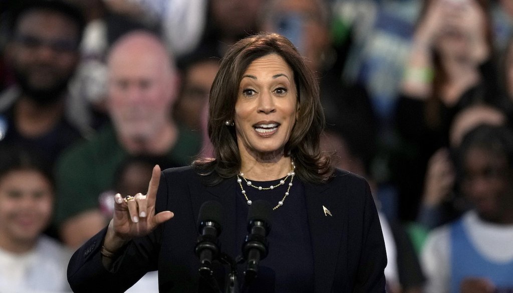 Democratic presidential nominee Vice President Kamala Harris speaks during a community rally at the Alan Horwitz "Sixth Man" Center, Oct. 27, 2024, in Philadelphia. (AP)