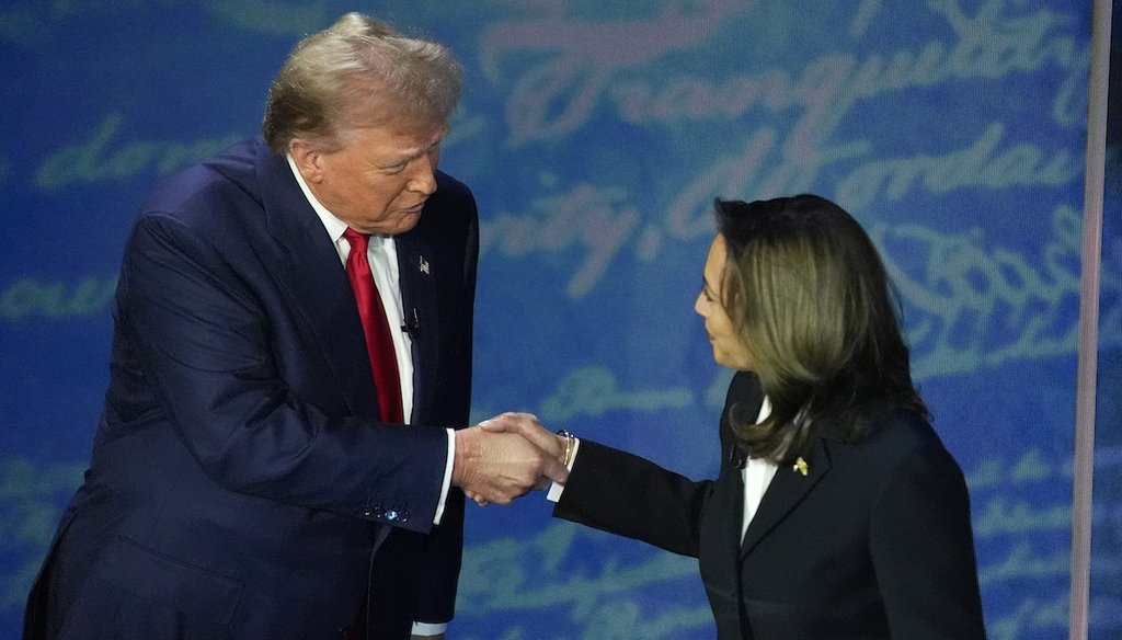 Republican Donald Trump and Democrat Kamala Harris participate in the Sept. 10, 2024, presidential debate in Philadelphia. (AP)