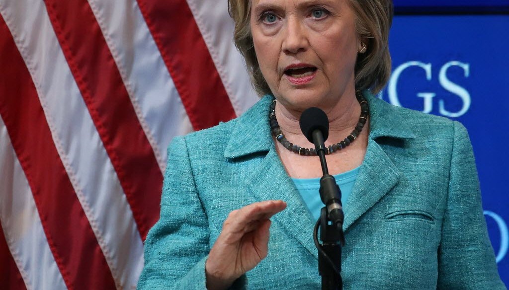 Democratic presidential front-runner Hillary Clinton spoke at the Brookings Institution on Sept. 9, 2015. (Getty Images photo)