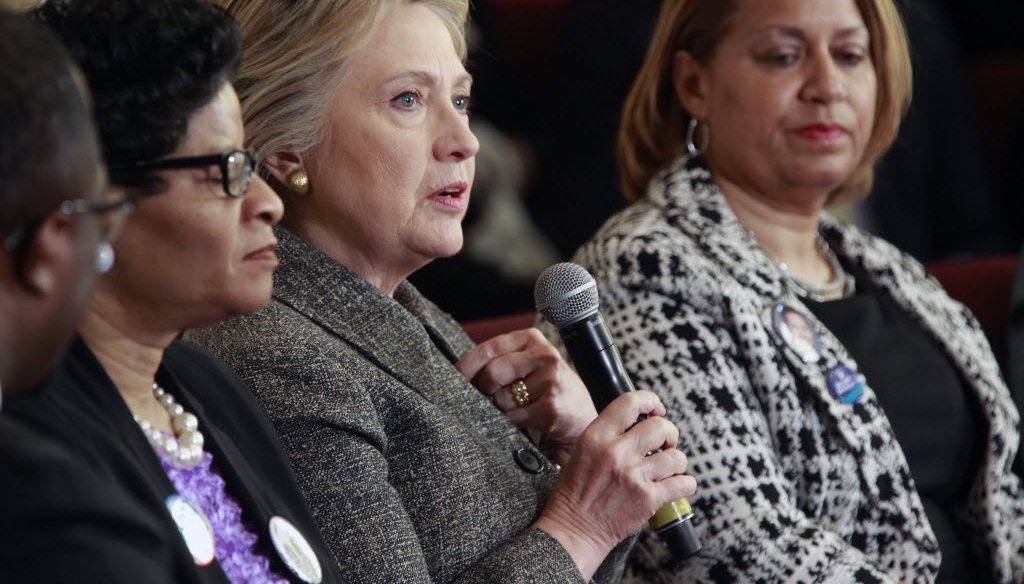 Hillary Clinton (with microphone) brought her presidential campaign to Milwaukee on March 29, 2016 and attended a forum on gun violence. (Angela Peterson photo)