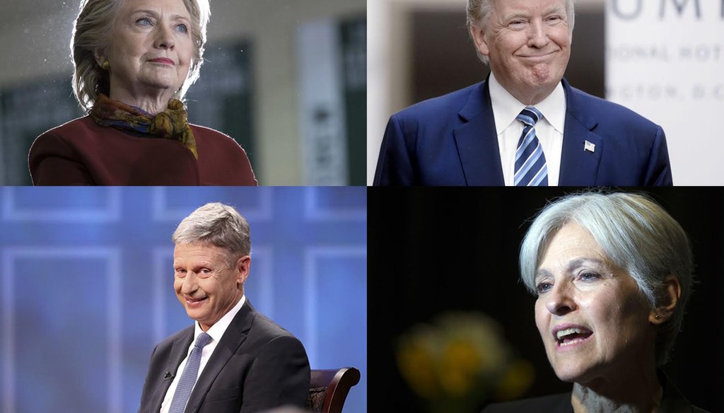 (From left to right) Hillary Clinton, Donald Trump, Gary Johnson and Jill Stein. (AP Photo/Mary Altaffer; Olivier Douliery; Ryan M. Kelly;AP Photo/D. Ross)