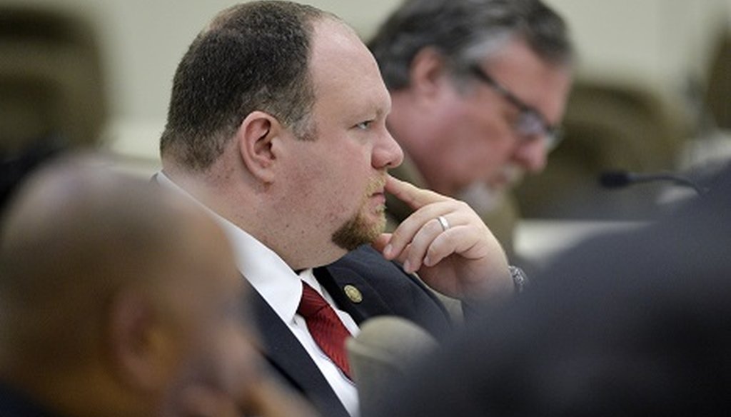 NC Senate leader Phil Berger on Dec. 19, 2018 made a claim about the NC elections board and referenced an investigation into Sen. Ralph Hise, shown here during a 2014 committee meeting. (courtesy of The News & Observer)