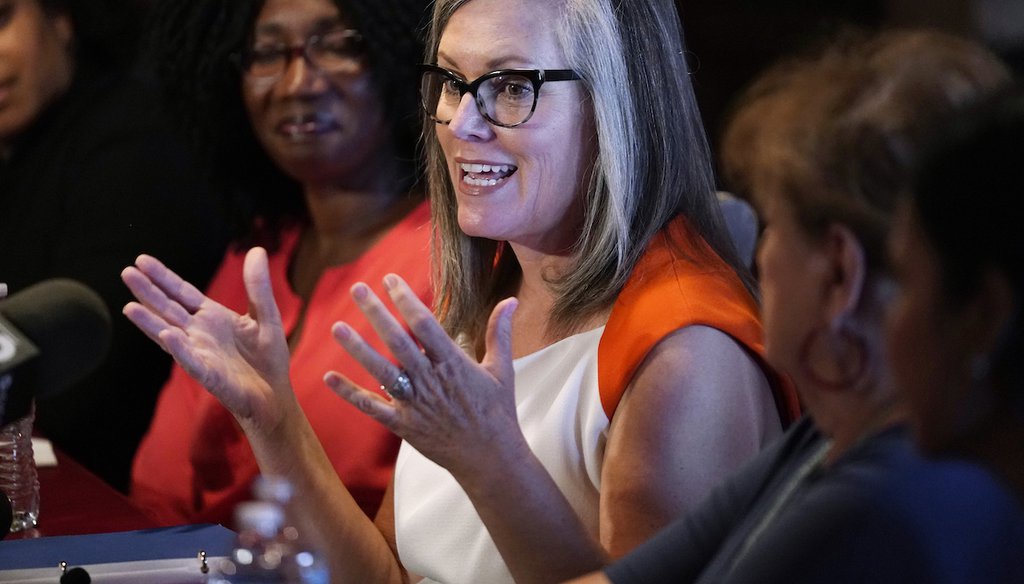 Arizona Secretary of State and Democratic gubernatorial candidate Katie Hobbs speaks at a roundtable event in Phoenix, Sept. 19, 2022. (AP)