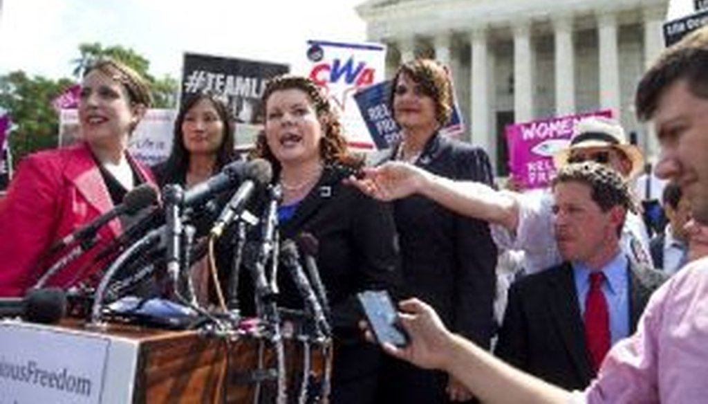 Lori Windham, the lead attorney for Hobby Lobby, speaks after a 5-4 ruling in the retailer's favor, outside the Supreme Court on June 30, 2014.