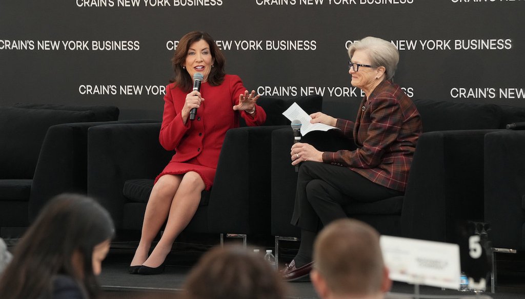 Gov. Kathy Hochul participates in a fireside chat Nov. 19, 2024, with Partnership for New York City President and CEO Kathryn Wylde. (Photo courtesy Office of Gov. Kathy Hochul)