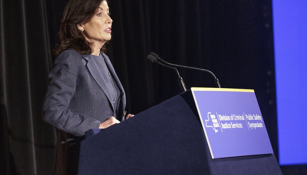 Gov. Kathy Hochul delivers remarks at the New York State Division of Criminal Justice Services Public Safety Symposium on Sept. 28, 2022, in Albany. (Office of Gov. Kathy Hochul)