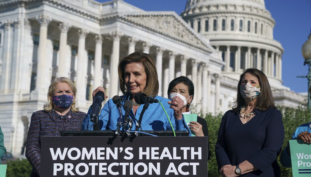 House Speaker Nancy Pelosi, D-Calif., and other Democratic lawmakers hold a news conference just before a House vote on a bill aimed at guaranteeing the right to an abortion on Sept. 24, 2021. (AP)
