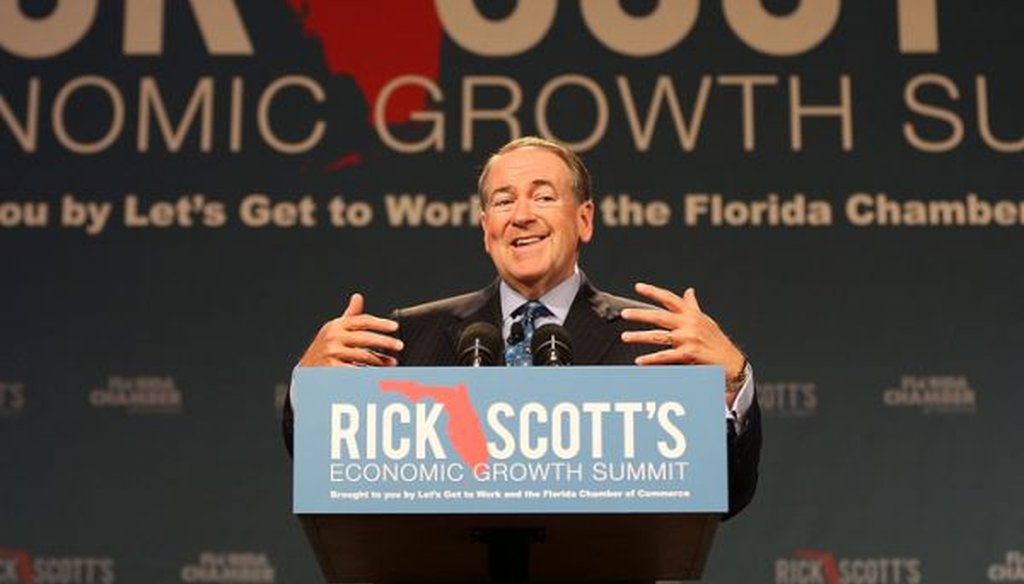 Former Arkansas Gov. Mike Huckabee speaks during Florida Gov. Rick Scott's economic growth summit in Orlando on June 2, 2015.