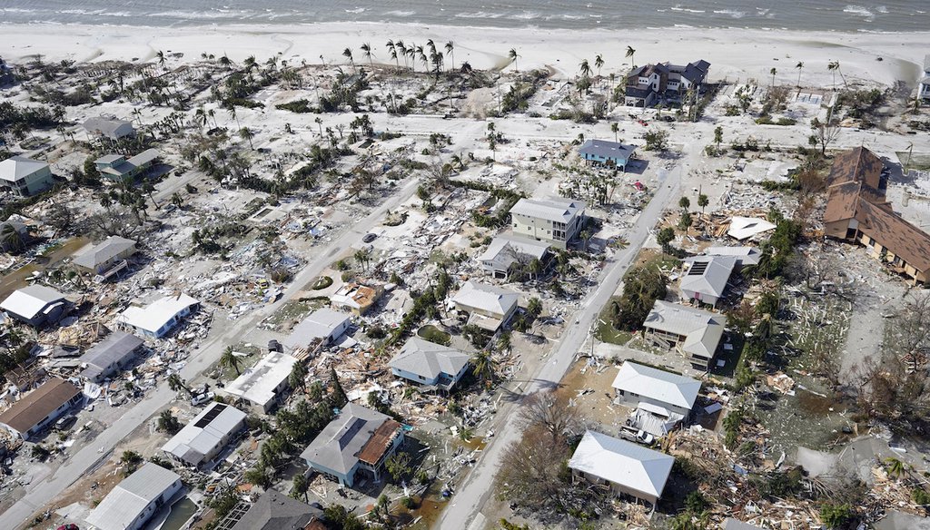 An aerial image shows the aftermath of Hurricane Ian in Fort Myers, Florida. Sept. 29, 2022 (AP)