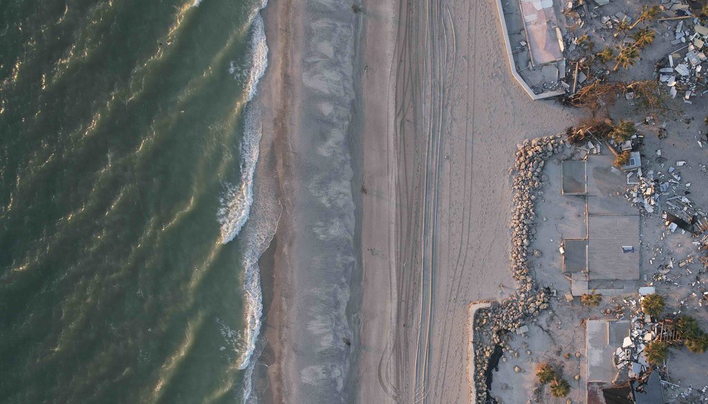 Waves roll in from the Gulf of Mexico toward lots where only empty foundations and debris remain after homes were swept away in Hurricane Milton, on Manasota Key in Englewood, Fla. on Oct. 13, 2024. (AP)