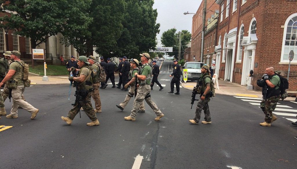 A group of men walking in Charlottesville, Va., Aug. 12, 2017 (Photo provided by the Office of Virginia Governor Terry McAuliffe)