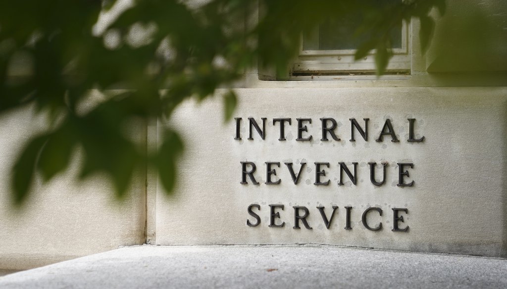 A sign outside the IRS headquarters building in Washington on May 4, 2021. (AP)