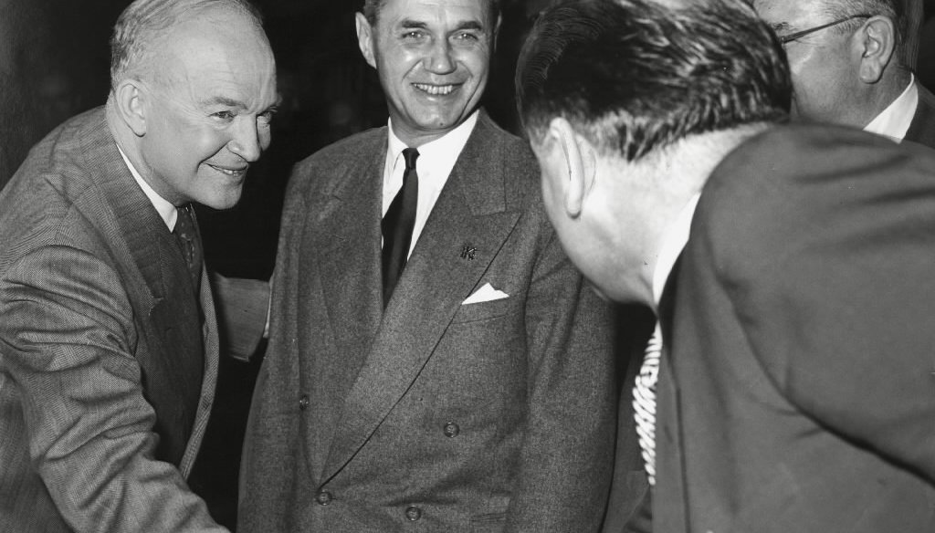 GOP presidential nominee Dwight Eisenhower, Wisconsin Gov. Walter Kohler and U.S. Sen. Joseph McCarthy met in Milwaukee in October 1952. Eisenhower was nominated though he was not the delegate leader entering the GOP convention. (Milwaukee Journal photo)