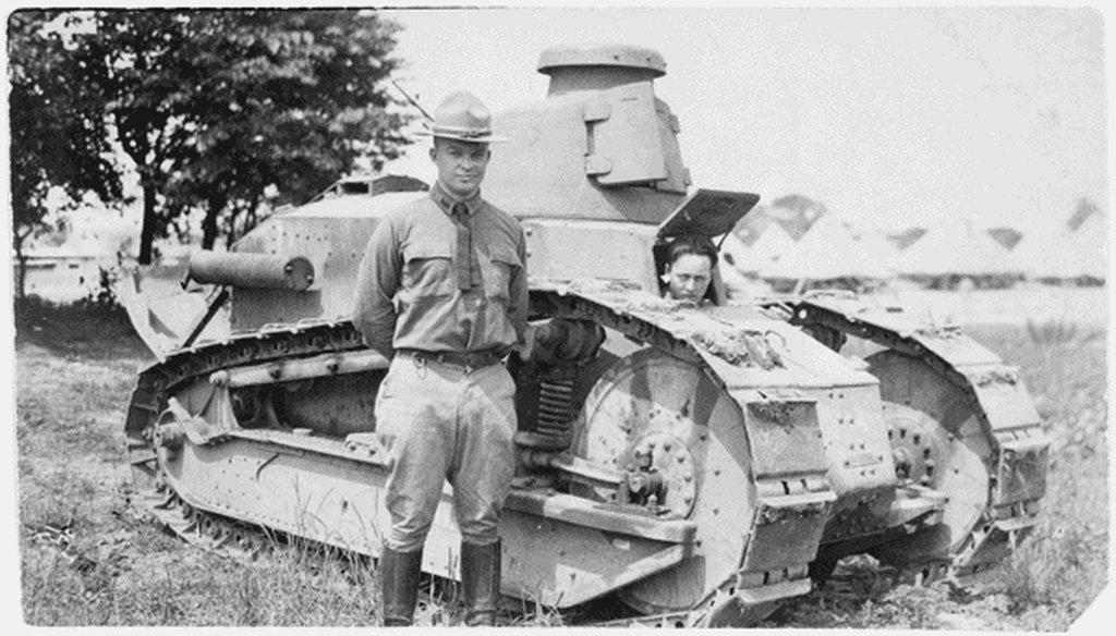 Then-Lt. Col. Dwight D. Eisenhower in front of a tank at Fort Meade, Md. in 1919. (National Archives)