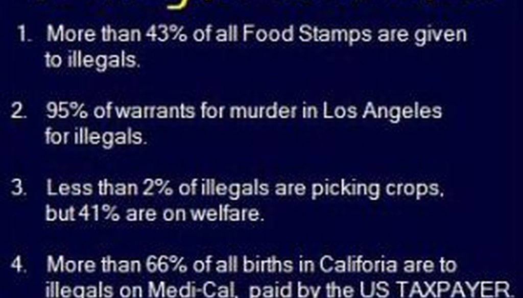 A reader asked us to check out this Facebook post with 10 claims about illegal aliens.