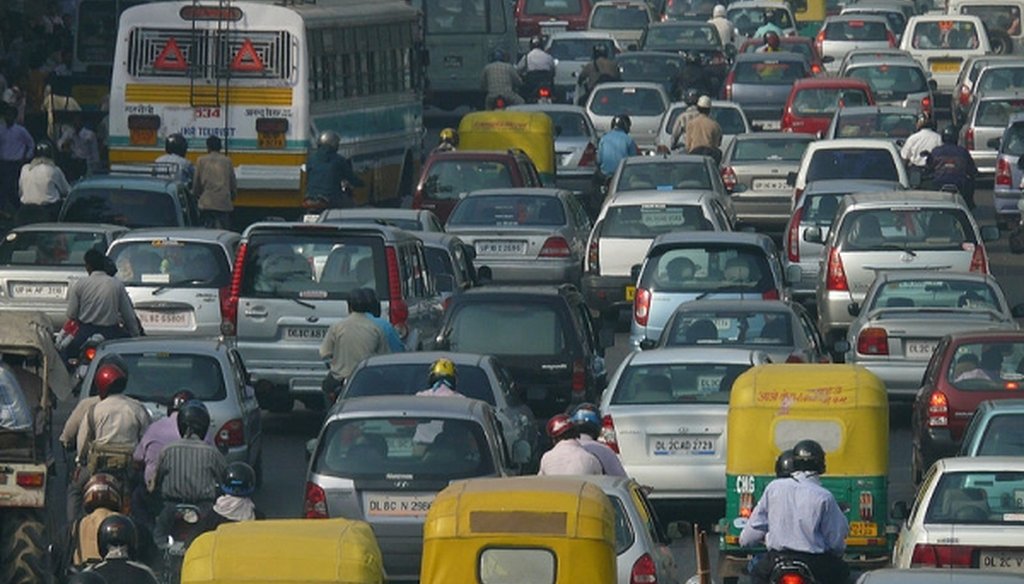 A traffic jam in New Delhi, which ranks as the city with the worst particulate air pollution in the world. (Flickr user NOMAD)