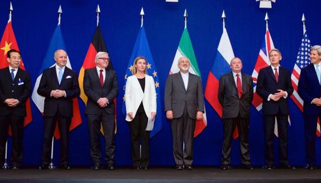 Ministers of foreign affairs and other officials announce the framework of a comprehensive agreement on the Iranian nuclear program in Lausanne, Switzerland, on April 2, 2015. (Wikimedia commons)