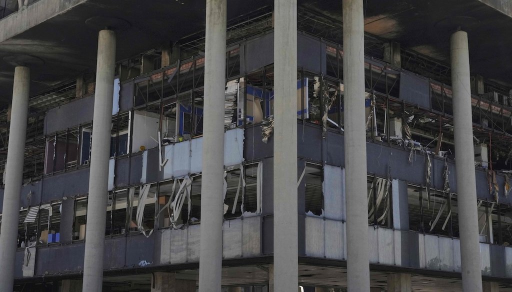 The damaged headquarters of Islamic Republic of Iran Broadcasting, Iranian state television, is seen in Tehran, Iran, June 19, 2025. (AP)