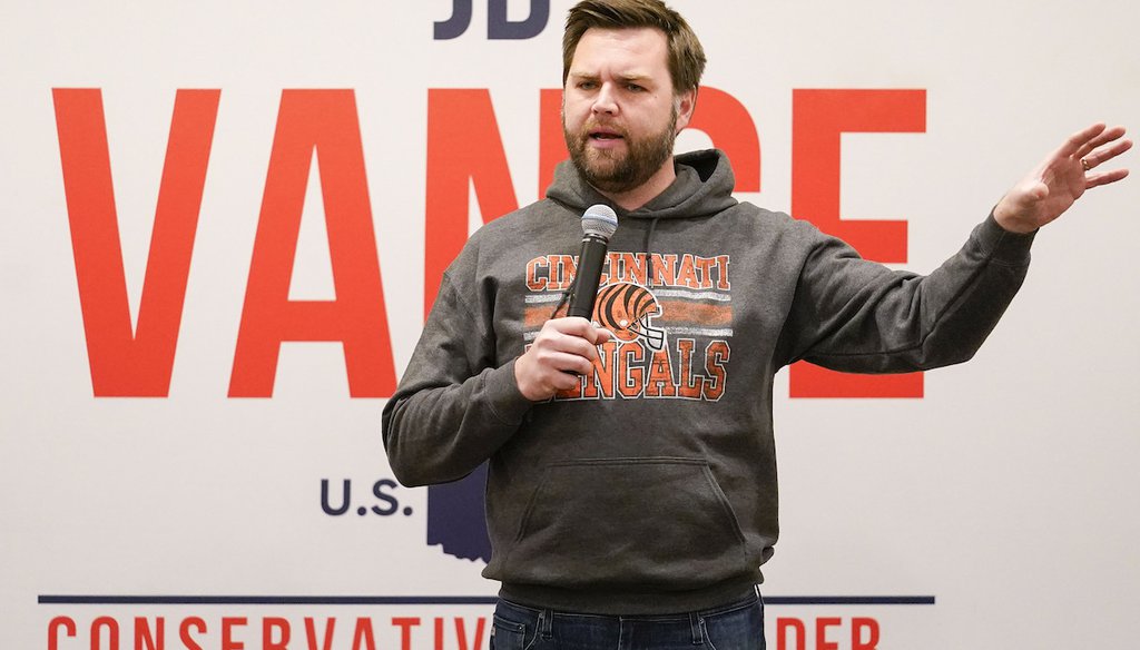 Senatorial candidate J.D. Vance speaks at a rally in Mason, Ohio. (AP)