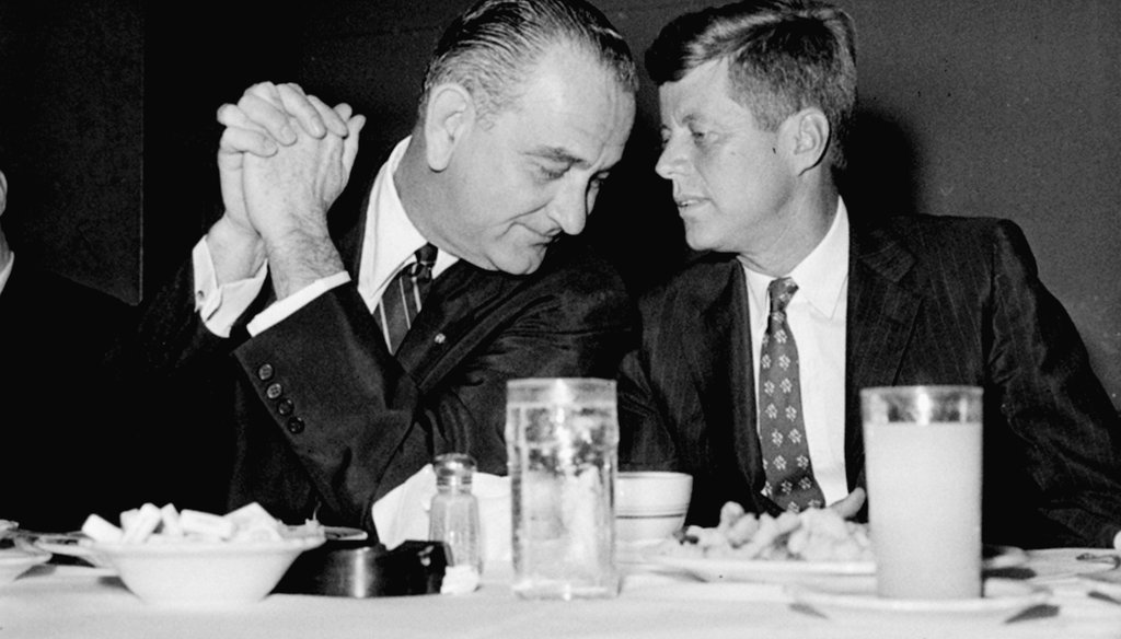 Lyndon Johnson, shown here with President John F. Kennedy, is remembered for his landmark civil legislation. Did he actually oppose civil rights laws for much of his time in Congress? Today's PolitiFact Oregon Roundup checks.