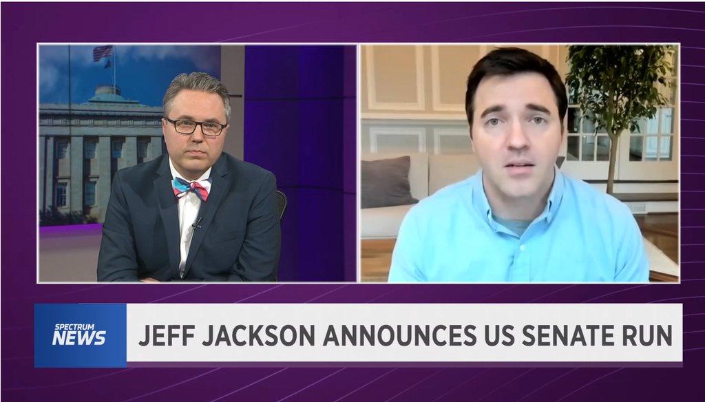 North Carolina State Sen. Jeff Jackson, a Democrat, speaks to Spectrum News anchor Tim Boyum about his U.S. Senate campaign on Jan. 26, 2021.