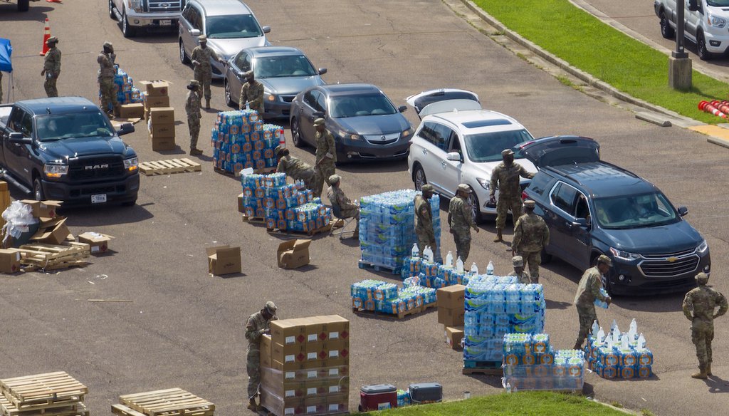 Members of the Mississippi National Guard distribute water and supplies to Jackson residents Sep. 2, 2022, in Jackson, Miss. (AP)