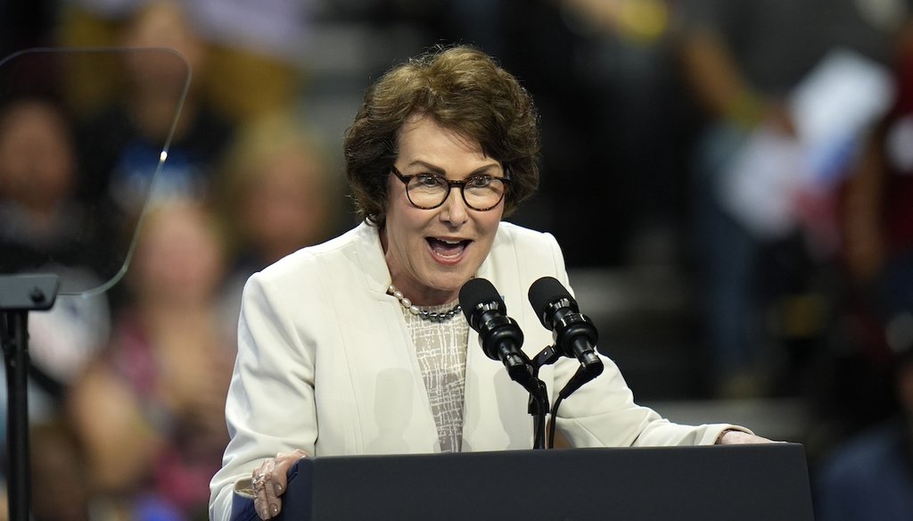 Sen. Jacky Rosen, D-Nev., speaks at a campaign rally for Democratic presidential nominee Vice President Kamala Harris at the University of Nevada, Las Vegas on Saturday, Aug. 10, 2024. (AP)