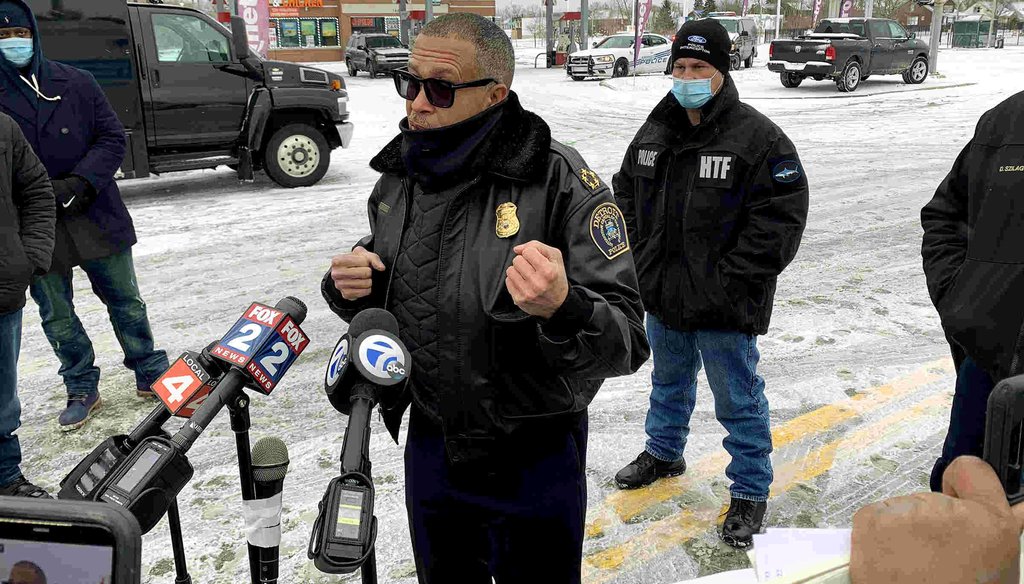 Detroit Police Chief James Craig speaks to the media after an incident at their 5th Precinct on Conner Street. (Kimberly P. Mitchell, Detroit Free Press)