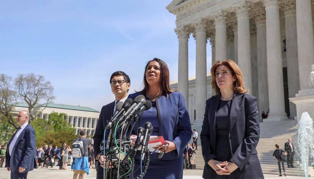 New York Attorney General Letitia James speaks outside the U.S. Supreme Court on April 23, 2019/courtesy New York State Attorney General/Facebook