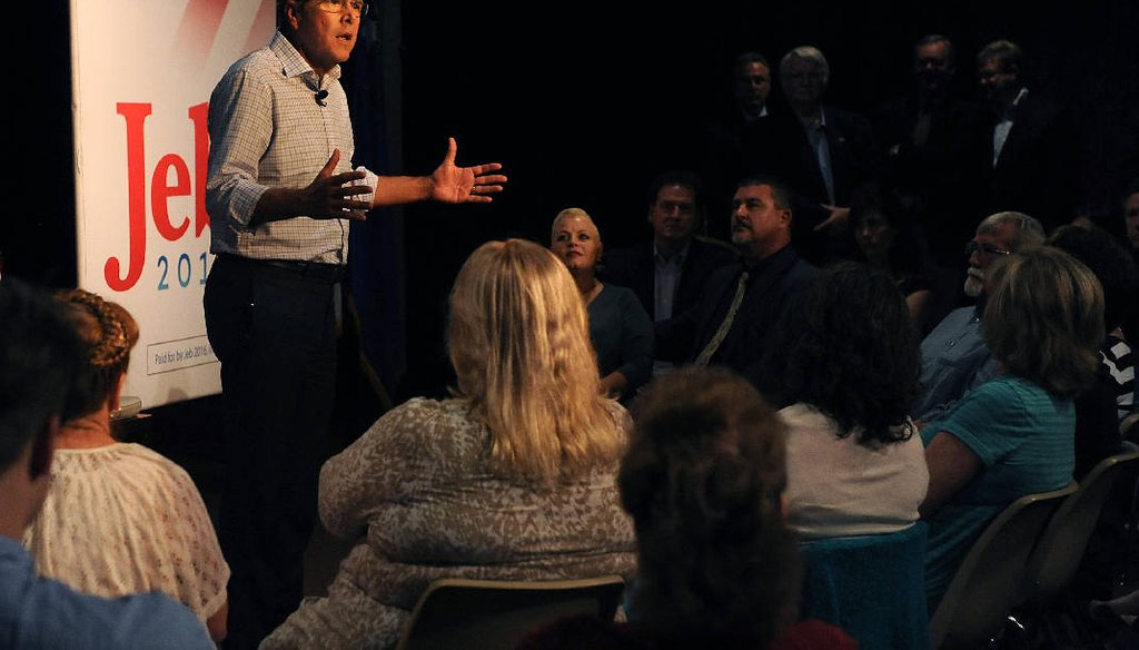 Former Florida Gov. Jeb Bush held a town hall in Carson City, Nevada on July 17, 2015. (Reno Gazette-Journal via AP)