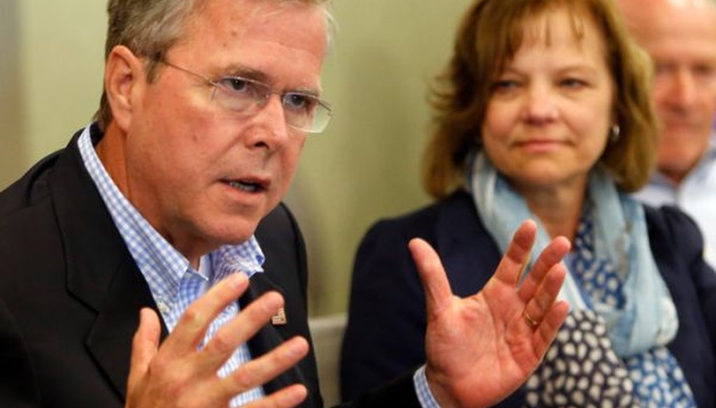 Former Florida Gov. Jeb Bush speaks during a meeting with business leaders in Portsmouth, N.H., on May 20, 2015.