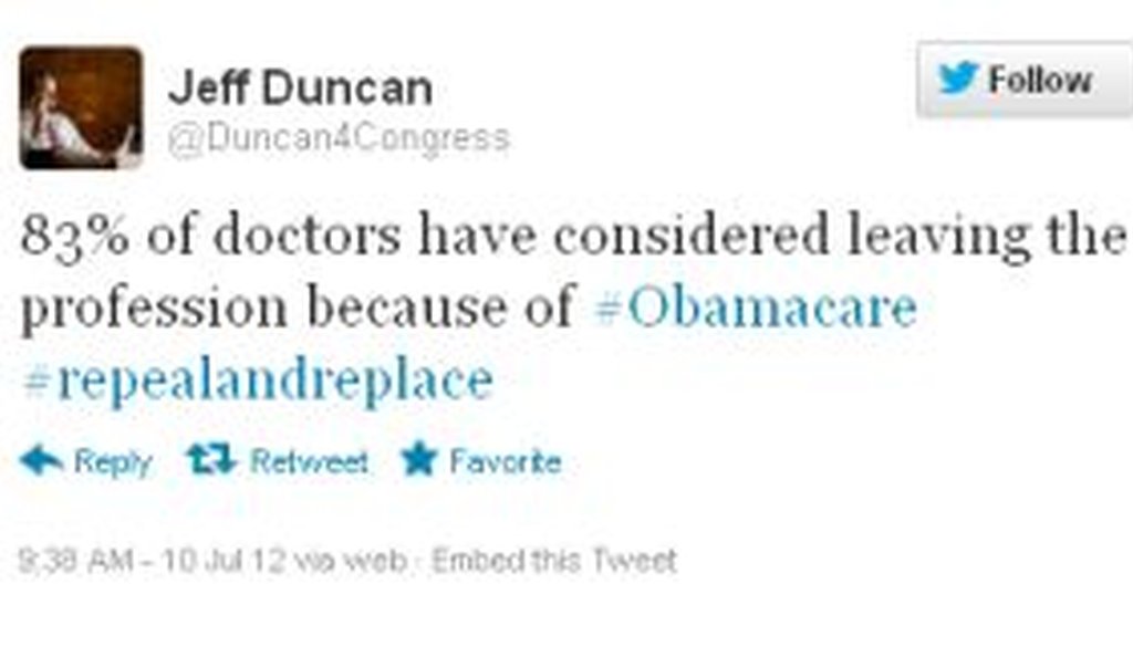 Rep. Jeff Duncan, R-S.C., sent this tweet during the debate over overturning President Barack Obama's health care law. But is the alarming statistic he cites accurate?