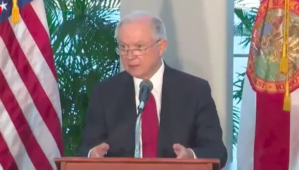 U.S. Attorney Jeff Sessions berates Chicago for its sanctuary city status during a speech in Miami on Aug. 16, 2017