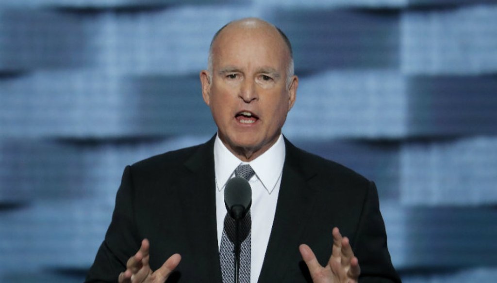 California Gov. Jerry Brown speaks during the third day of the Democratic National Convention in Philadelphia , Wednesday, July 27, 2016. (AP Photo/J. Scott Applewhite)