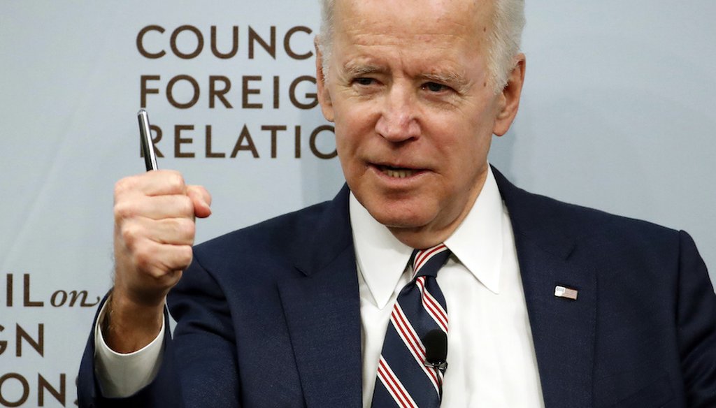 Former Vice President Joe Biden at the Council on Foreign Relations on Tuesday, Jan. 23, 2018, in Washington. (AP)