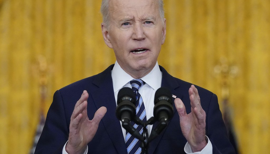 President Joe Biden speaks about the Russian invasion of Ukraine and the sanctions he was imposing on Russia on Feb. 24, 2022, at the White House. (AP)