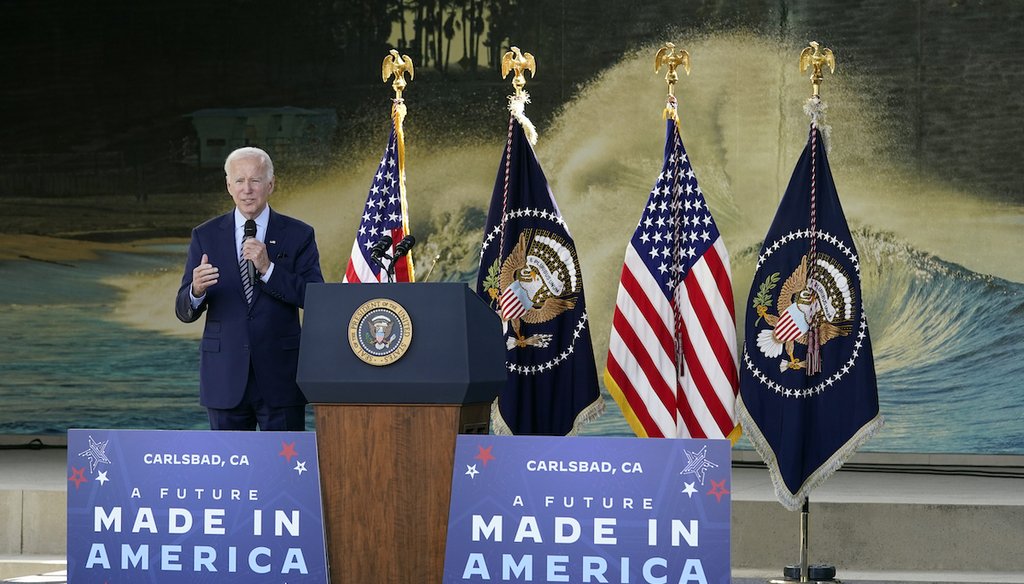President Joe Biden speaks about the CHIPS and Science Act, a measure intended to boost the semiconductor industry and scientific research, at communications company ViaSat, Nov. 4, 2022, in Carlsbad, Calif. (AP)