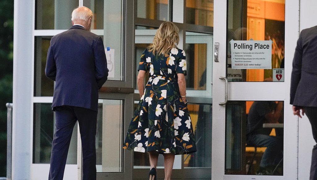 President Joe Biden and first lady Jill Biden arrive to vote in the Delaware primary election at Tatnall School in Wilmington, Del., Sept. 13, 2022. The state's Supreme Court recently overturned a law that would have expanded voting by mail access. (AP)