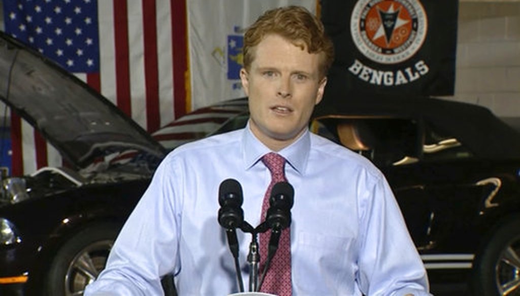 In this still image taken from video, Rep. Joe Kennedy III delivers the Democratic response to President Donald Trump's State of the Union, at Diman Regional Vocational Technical High School in Fall River, Mass., Tuesday, Jan. 30, 2018. (AP)