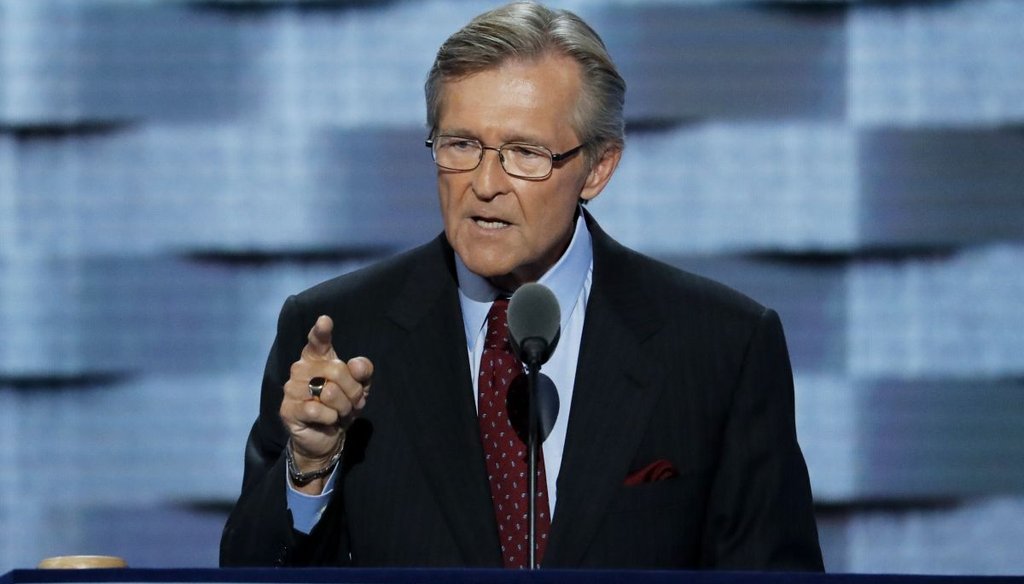 John Hutson, a retired Navy rear admiral, speaks during the third night of the Democratic National Convention in Philadelphia, PA. (AP)