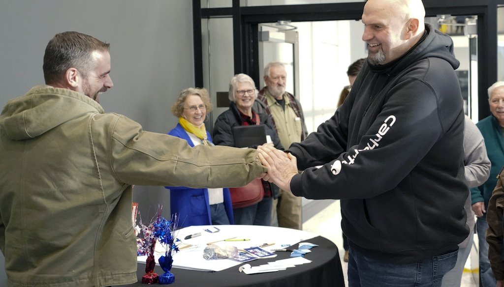 Pennsylvania Lt. Gov. John Fetterman (right) attends a campaign event on March 4, 2022. He is running for the Democratic nomination for U.S. Senate in Pennsylvania in 2022. (AP)