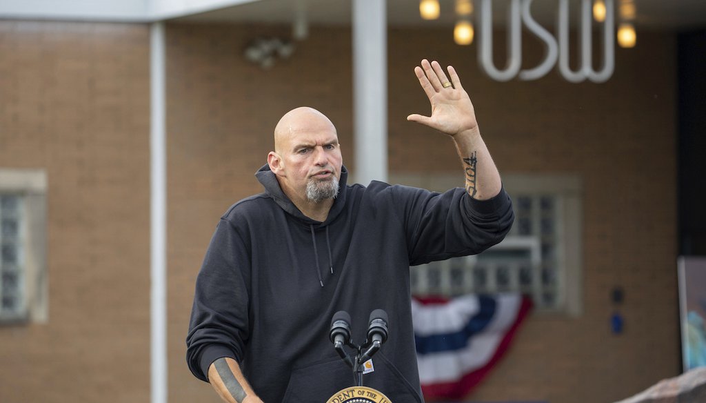 Pennsylvania Lt. Gov. and Democratic U.S. Senate candidate John Fetterman speaking at a Labor Day event in West Mifflin, Pa., on Sept. 5, 2022. (AP)