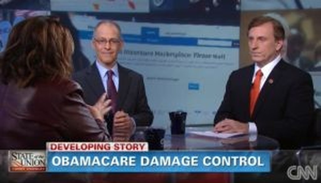 On CNN, host Candy Crowley moderated a conversation between Obamacare supporter Ezekiel Emanuel (center) and Rep. John Fleming, R-La., who opposes the law.