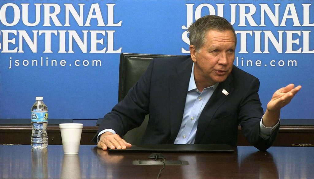 Republican presidential candidate and Ohio Gov. John Kasich met with the editorial board of the Milwaukee Journal Sentinel one week before Wisconsin's April 5, 2016 primary election. (Milwaukee Journal Sentinel photo)
