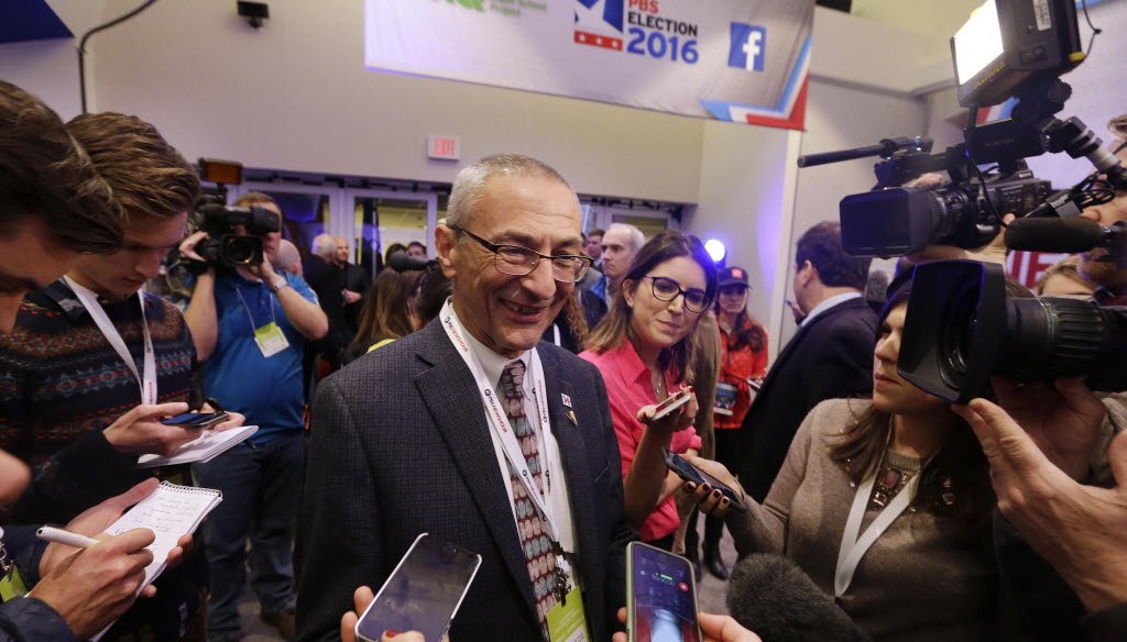 John Podesta, chairman of Hillary Clinton's 2016 presidential campaign, accompanied Clinton on a trip to Milwaukee for a debate she had with fellow Democratic presidential candidate Bernie Sanders on Feb. 11, 2016. (Milwaukee Journal Sentinel/Rick Wood)