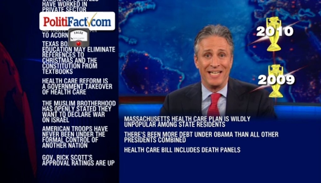 Jon Stewart talked about PolitiFact, Fox News and fact-checking on June 21, 2011.