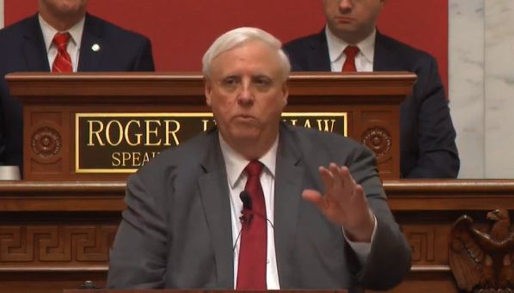 Gov. Jim Justice of West Virginia, a Republican, gives his state of the state address on Jan. 9, 2019.