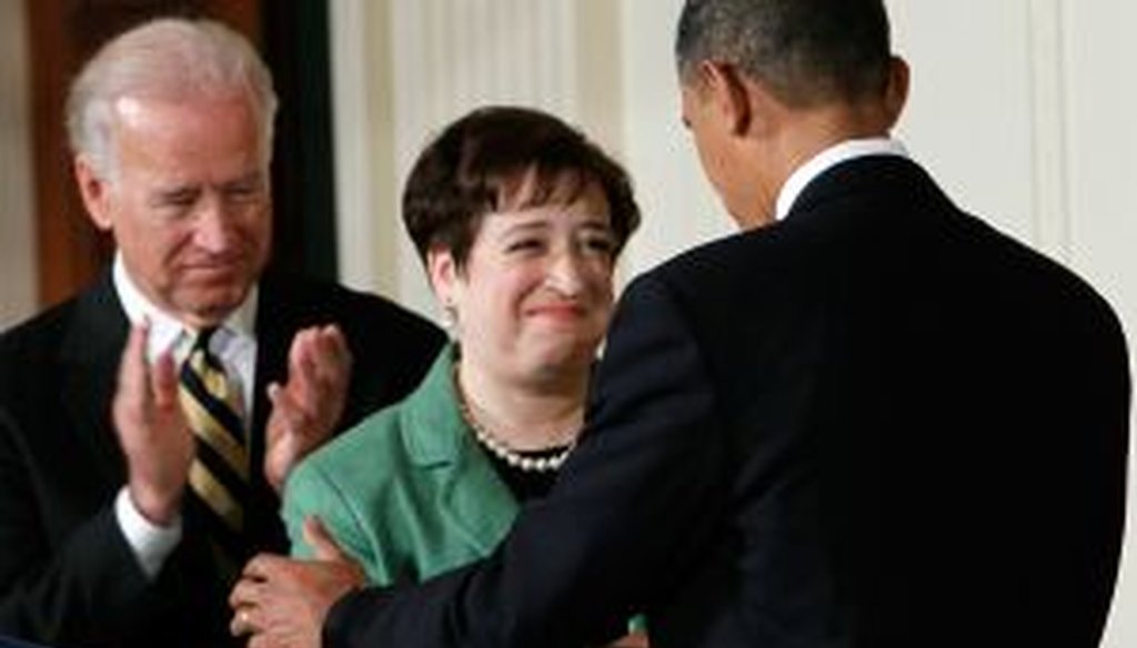 Vice President Joe Biden and President Barack Obama with Supreme Court nominee Elena Kagan at a White House ceremony.